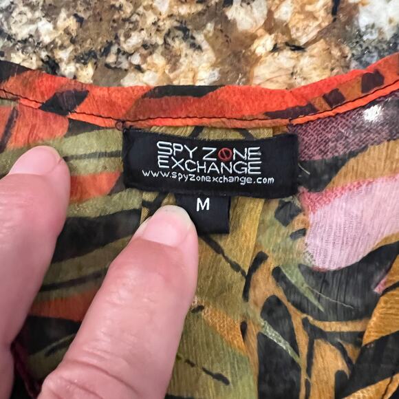 Spy Zone Exchange Black, Orange Gold Green Leaf Print Maxi Wrap Dress - Size M - Picture 2 of 10
